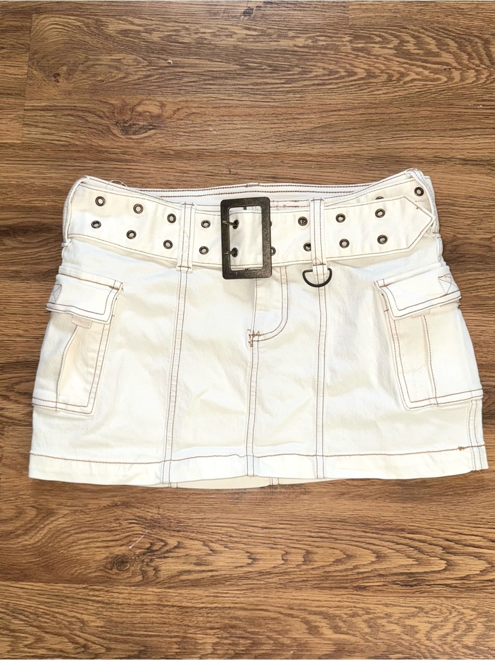White Cargo Mini Skirt with Belt